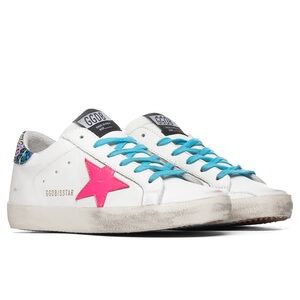 GOLDEN GOOSE
WOMEN'S SUPER-STAR SNEAKERS - MILK/FUCHSIA FLUORESCENT— size 36